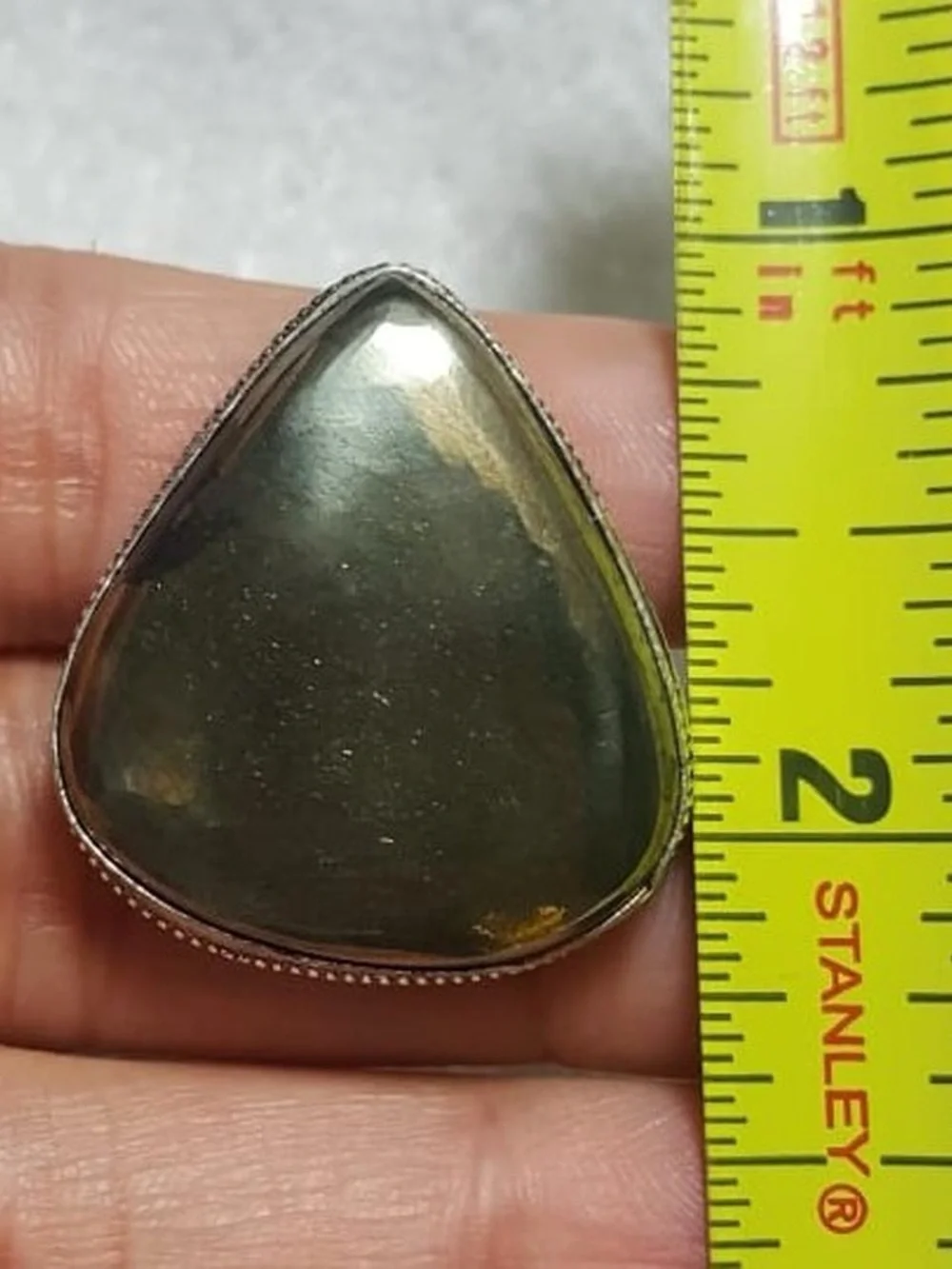 925 Silver Golden Pyrite Greenish-Gray Statement Ring - Polished Stone